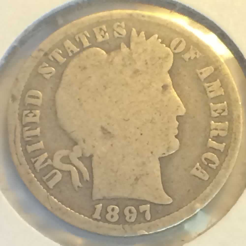 US 1897  Silver Barber Ten Cent Dime ( S10C ) - Obverse