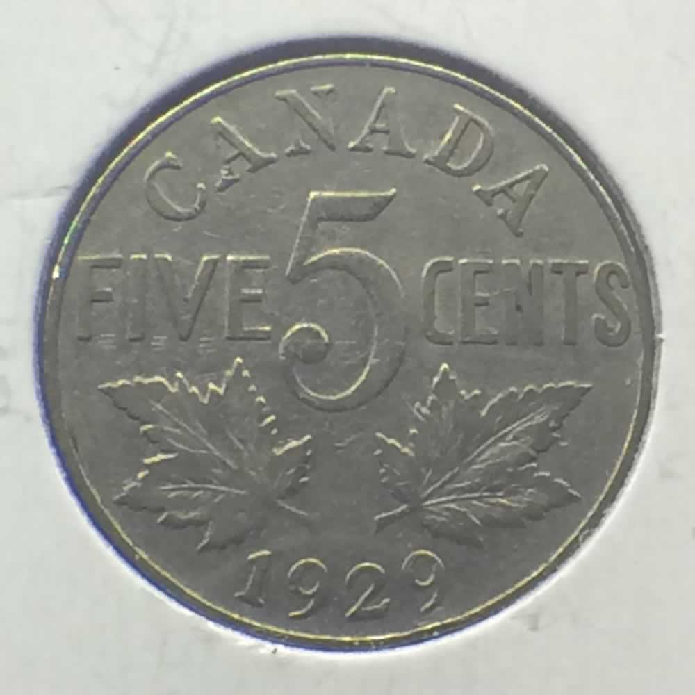 Canada 1929  Canadian 5 Cents - Far Rim ( C5C ) - Reverse
