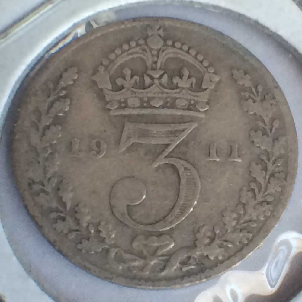 GB 1911  Silver 3 Pence ( 3P ) - Reverse